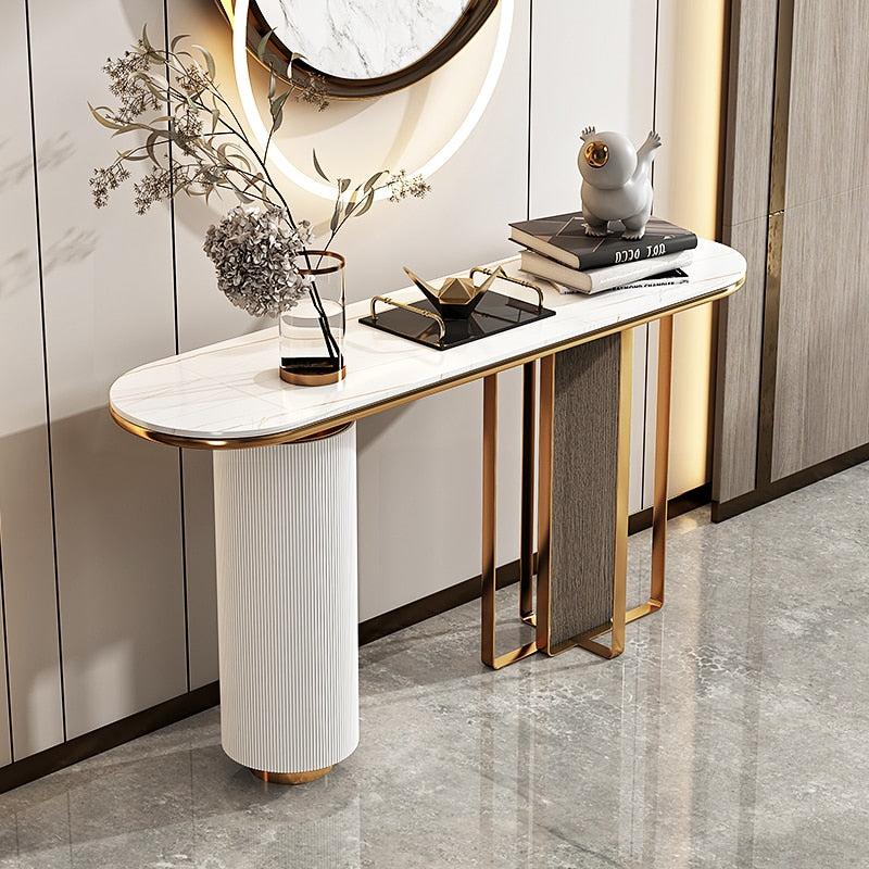 Lixra White Marble Top Modern Accent Table