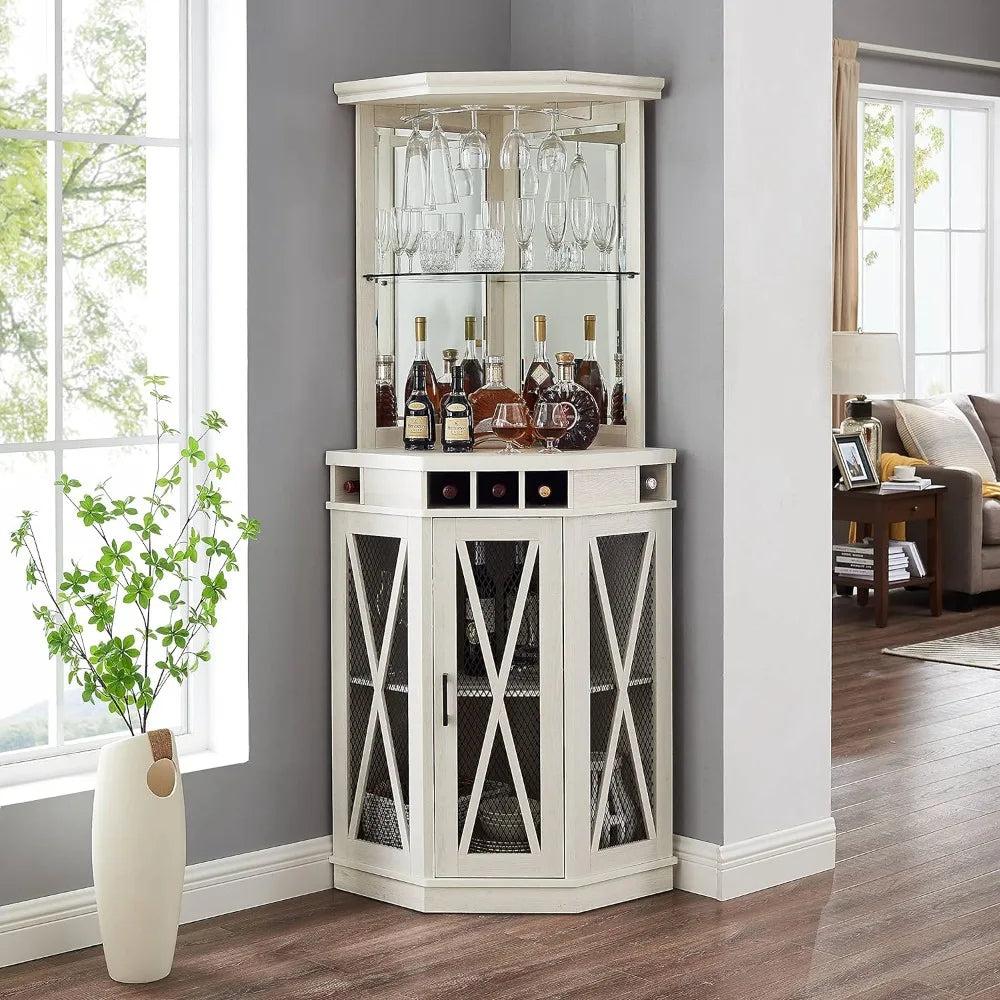 Lixra White Wooden Corner Cabinet With Rack