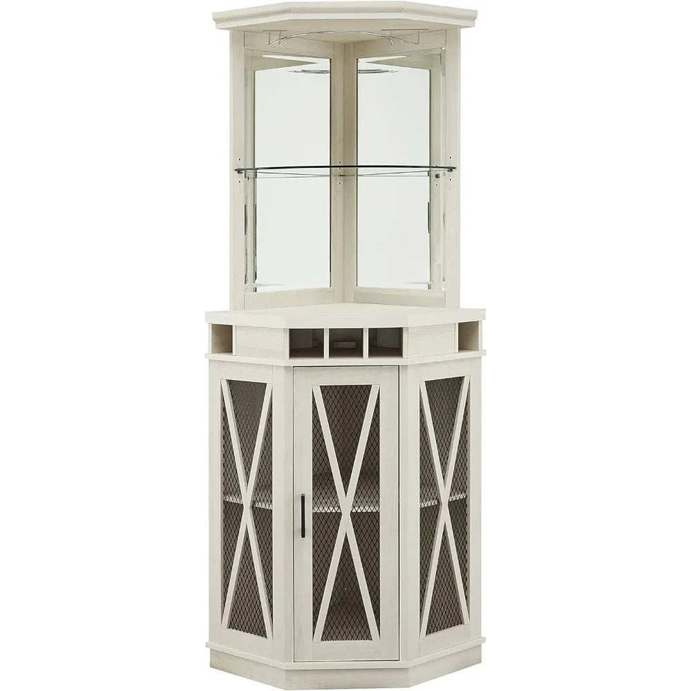 Lixra White Wooden Corner Cabinet With Rack