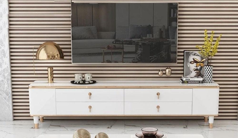 Lixra White Wooden Finish Modern TV Stand