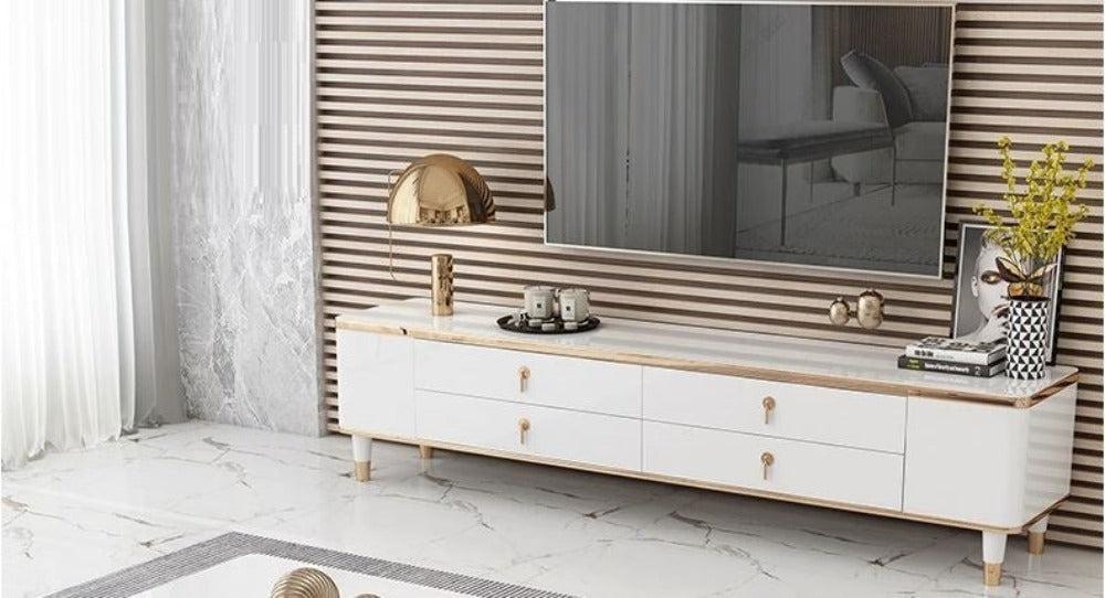 Lixra White Wooden Finish Modern TV Stand