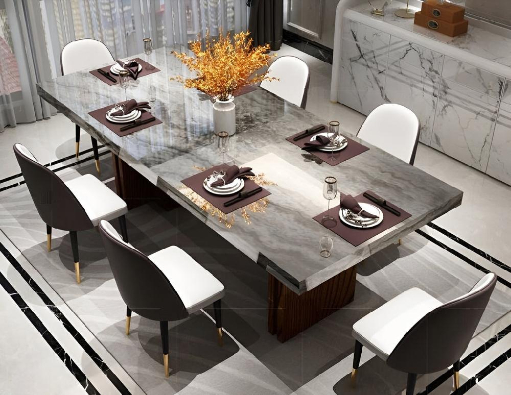 lixra Wooden Base Marble Dining Table Set