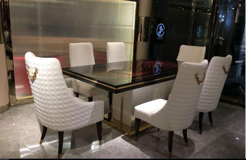 Lixra Wooden Base Rectangular Marble Dining Set
