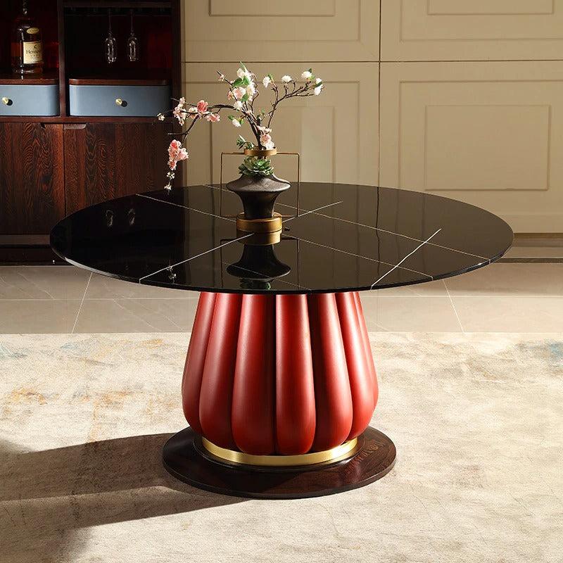 Lixra Wooden Base With Marble-Top Dining Table