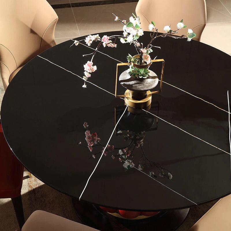 Lixra Wooden Base With Marble-Top Dining Table