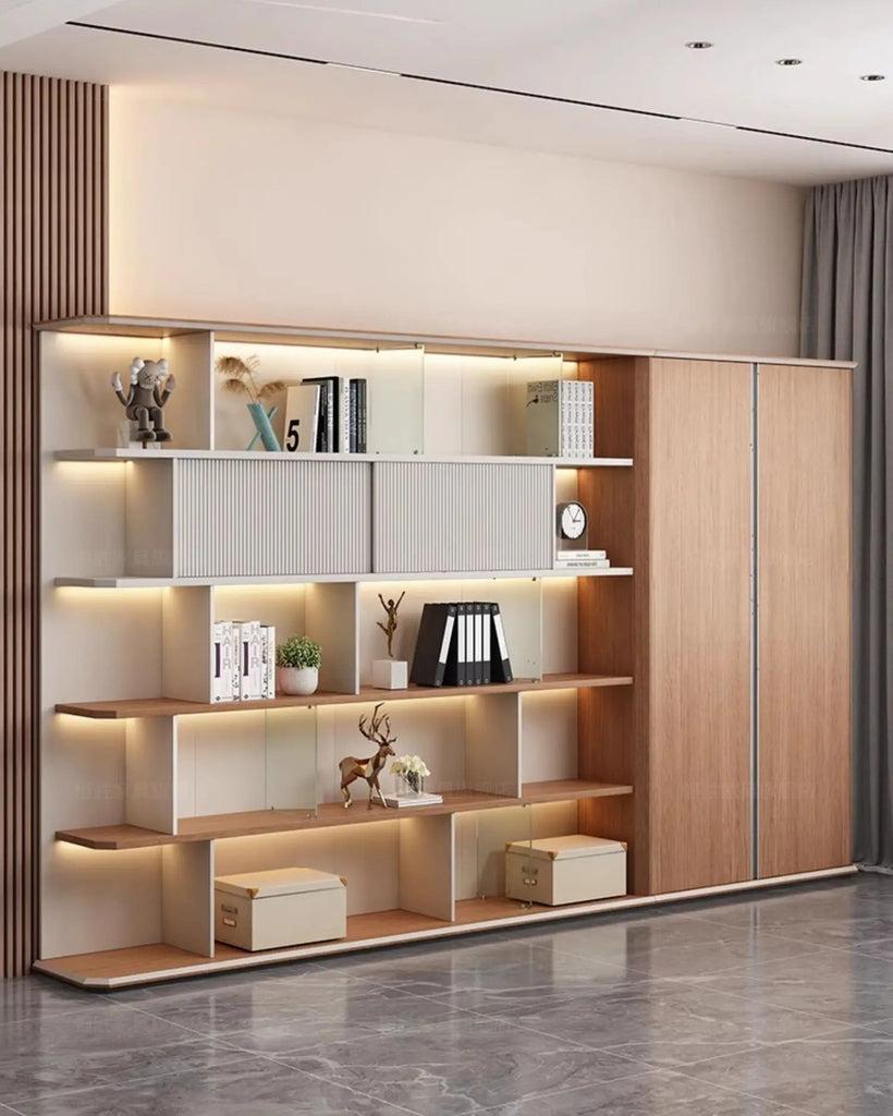 lixra Wooden Bookshelves With LED And Cabinet