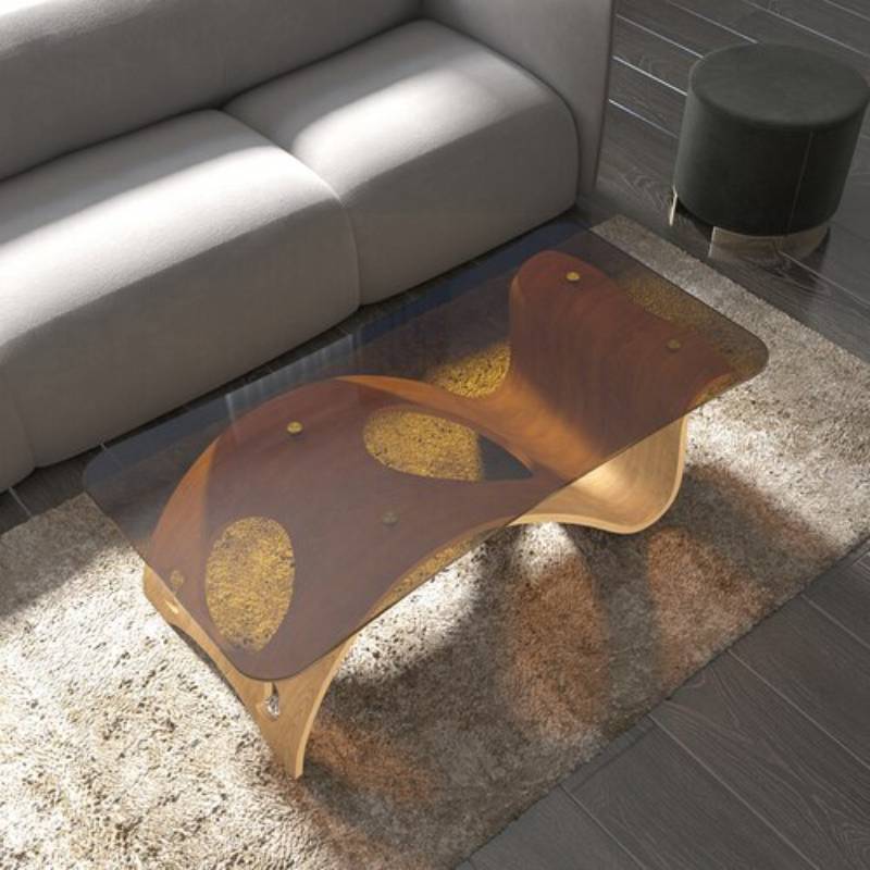 Lixra Wooden Coffee Table With Transparent Glass
