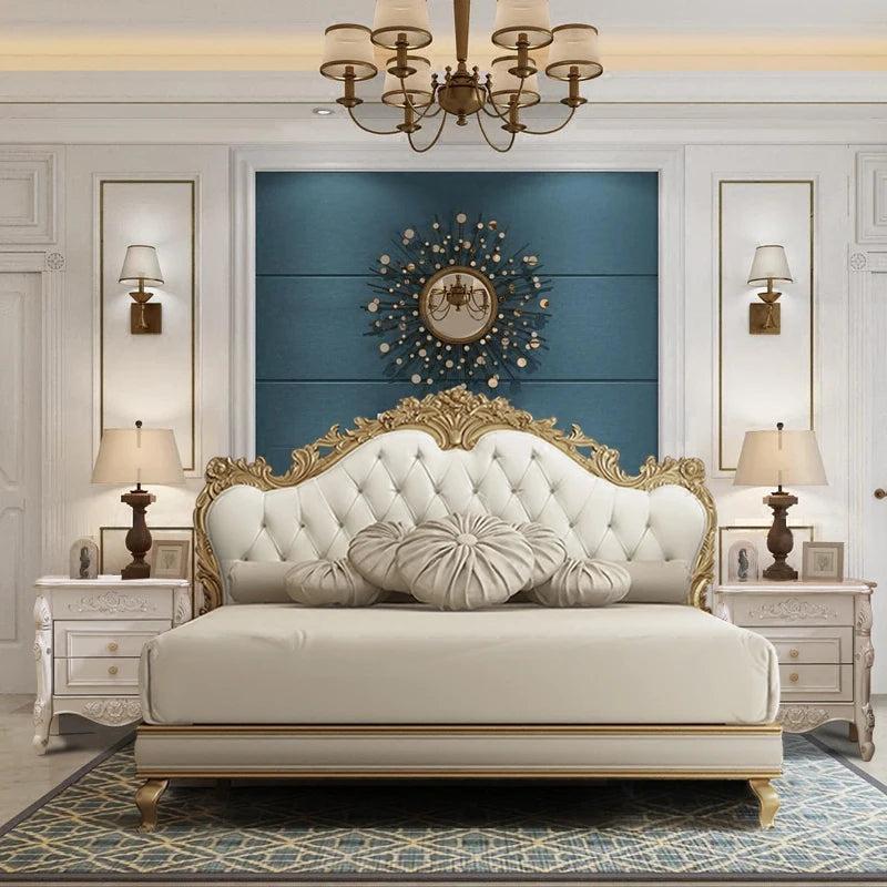 lixra Wooden Crafted European Style Leather Bed