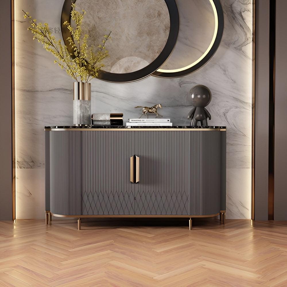 Lixra Wooden Door Buffet Table With Marble Top