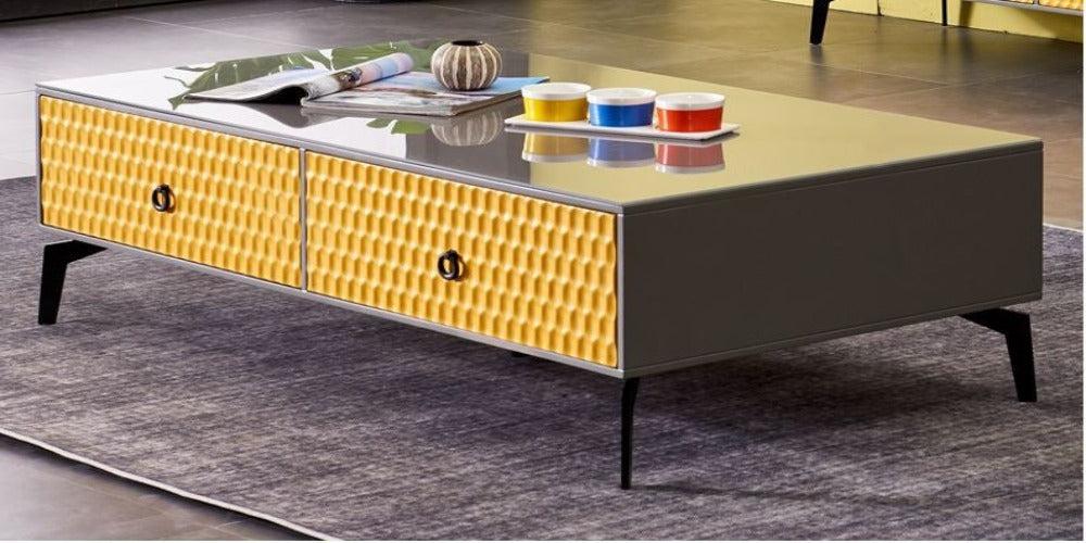Lixra Wooden Frame Glass Coffee Table