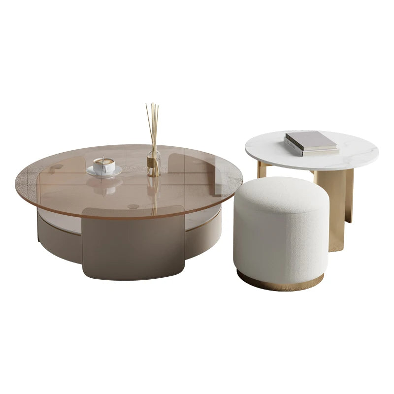 Lixra Wooden Round Coffee Table With Glass Top