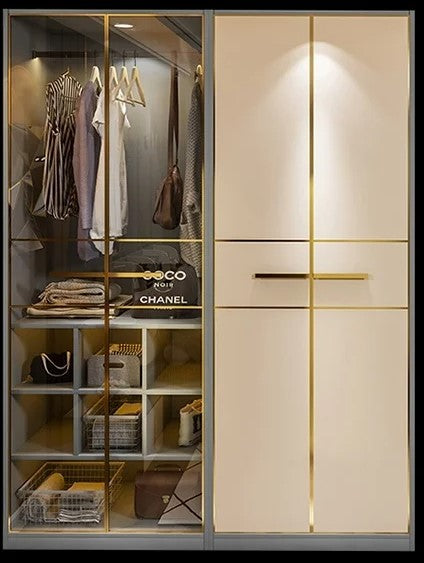 Lixra Wooden Storage And Glass Door Wardrobe