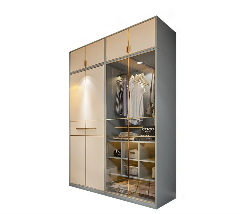 lixra Wooden Storage And Glass Door Wardrobe