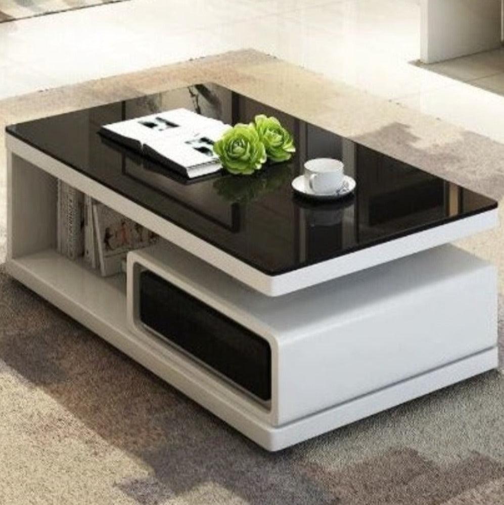 Lixra Wooden Structure Coffee Table With Glass Top