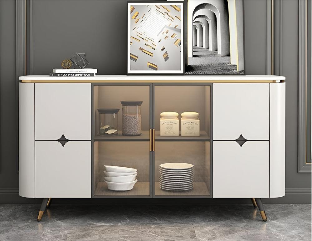 Lixra Wooden White Buffet Table With Marble-Top