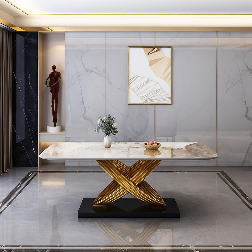 Lixra X-Based Marble Finish Dining Table
