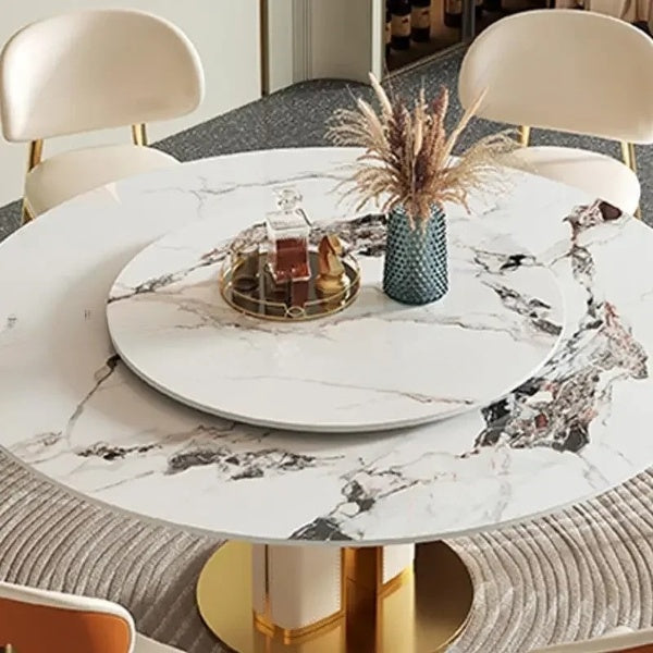 Lixra Luxotic Modern Marble-Top Round Dining Table Set