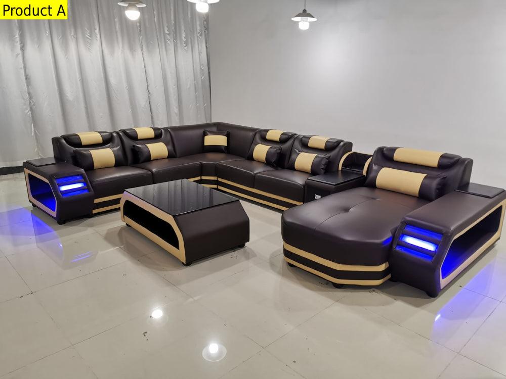 Lixra Luxurious Contemporary Leather U-Shaped Sectional Sofa With Console