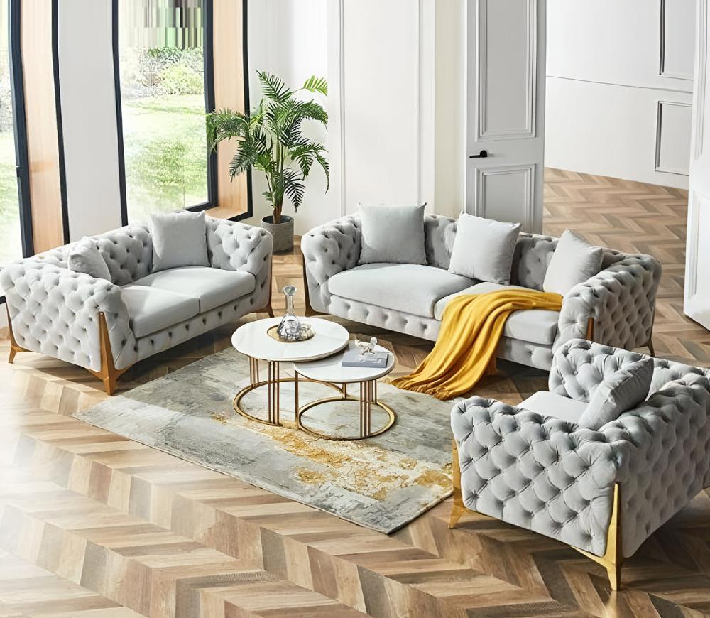 Lixra Luxurious Fabric Sofa-Set With Chesterfield Design