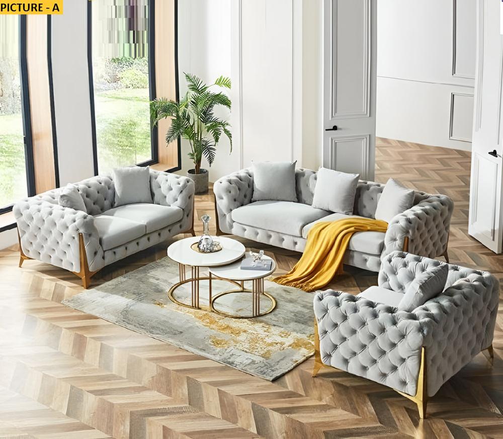 Lixra Luxurious Fabric Sofa-Set With Chesterfield Design