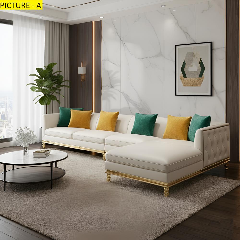 Lixra Luxurious Home Interior Style Leather Sectional Sofa Set
