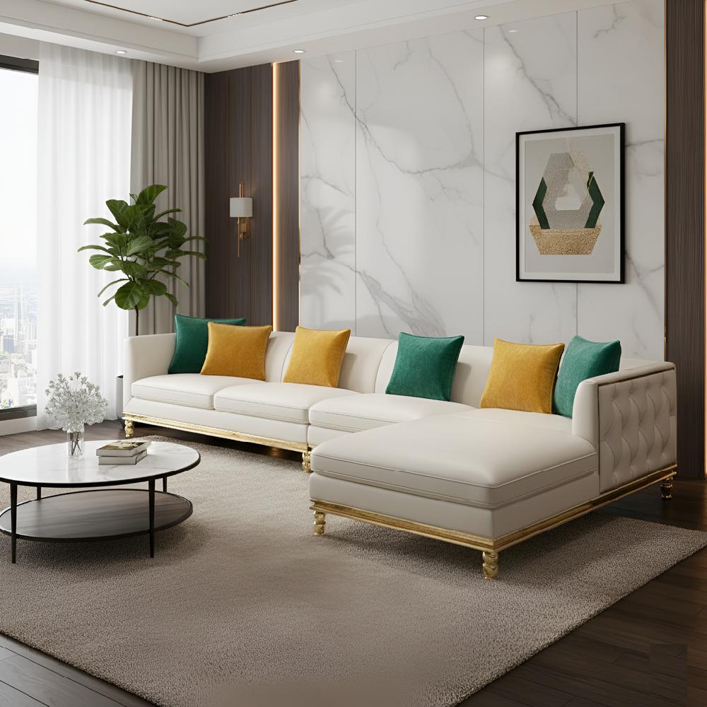 lixra Luxurious Home Interior Style Leather Sectional Sofa Set