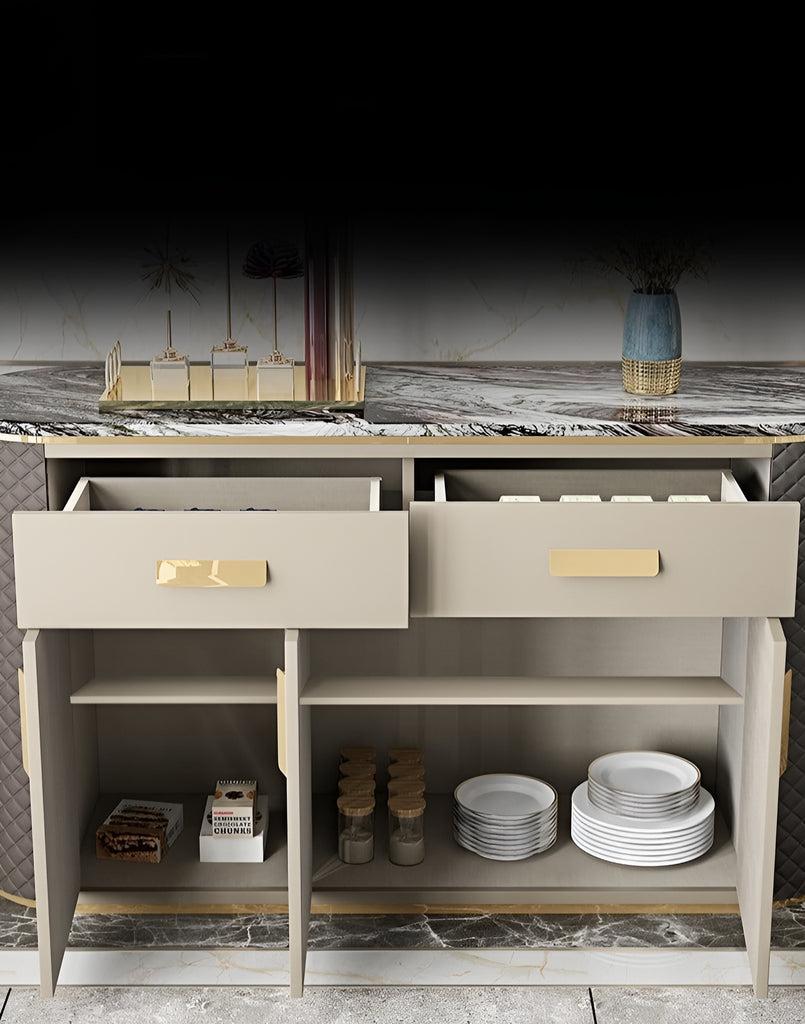 Lixra Luxurious Marble-Top Buffet Table With Storage