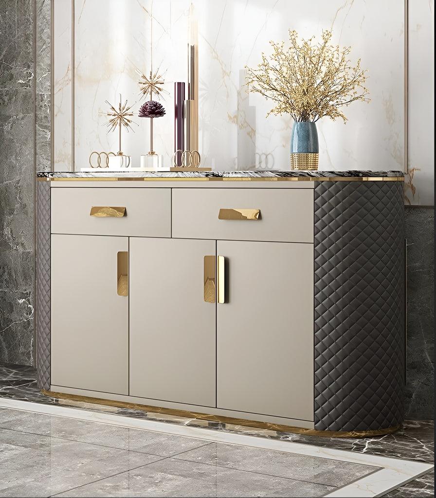 lixra Luxurious Marble-Top Buffet Table with Storage