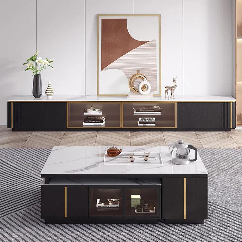 Lixra Luxurious Marble TV Stand Set With Expandable Coffee Table