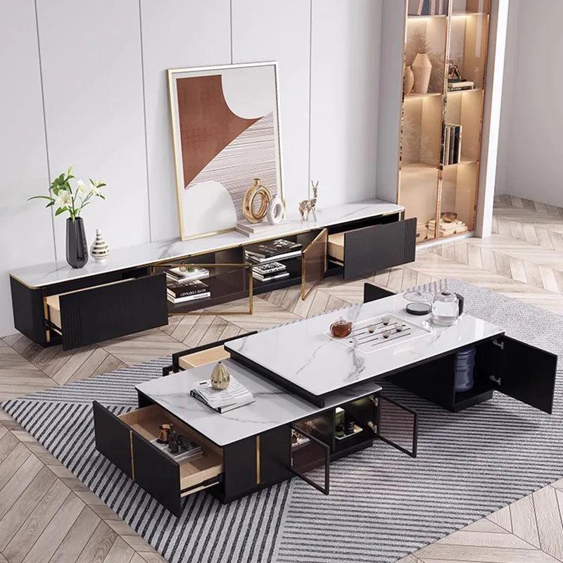 Lixra Luxurious Marble TV Stand Set With Expandable Coffee Table