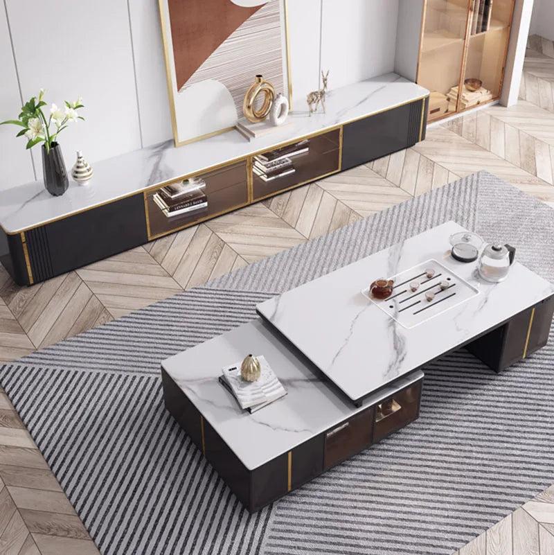 Lixra Luxurious Marble TV Stand Set With Expandable Coffee Table