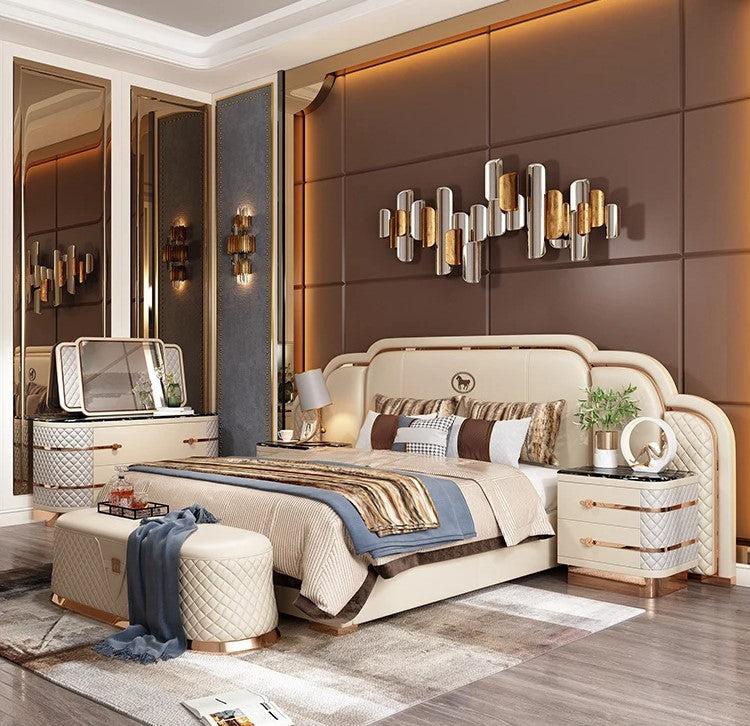 Lixra Luxurious Modern Leather Bed With Gold Accents