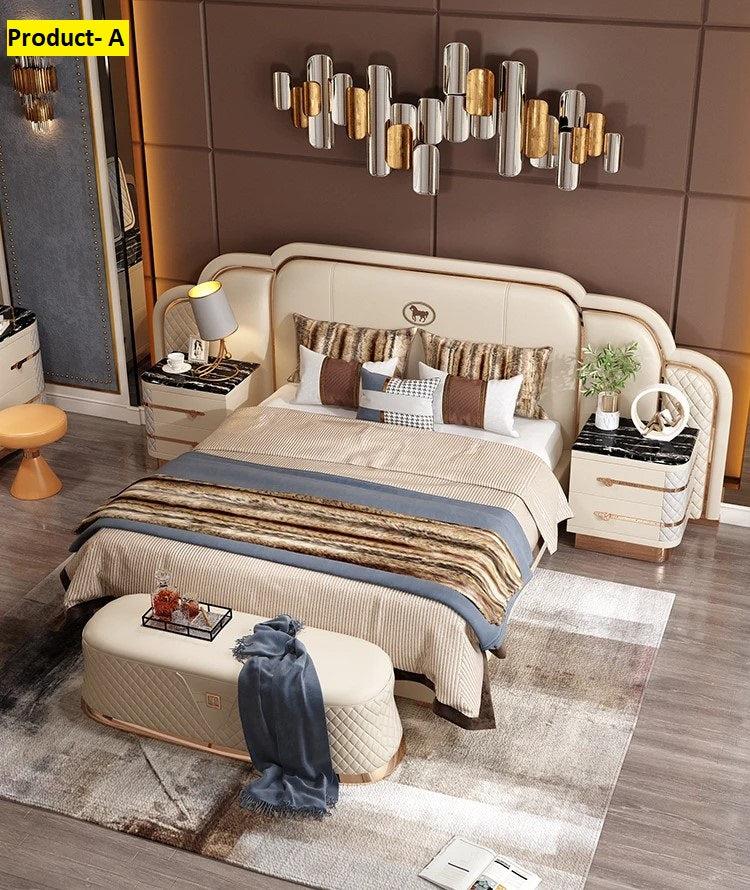 Lixra Luxurious Modern Leather Bed With Gold Accents