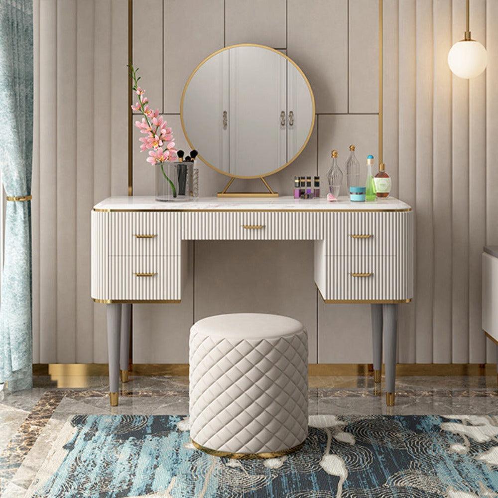 Lixra Luxurious Modern Marble-Top Dresser With Stool