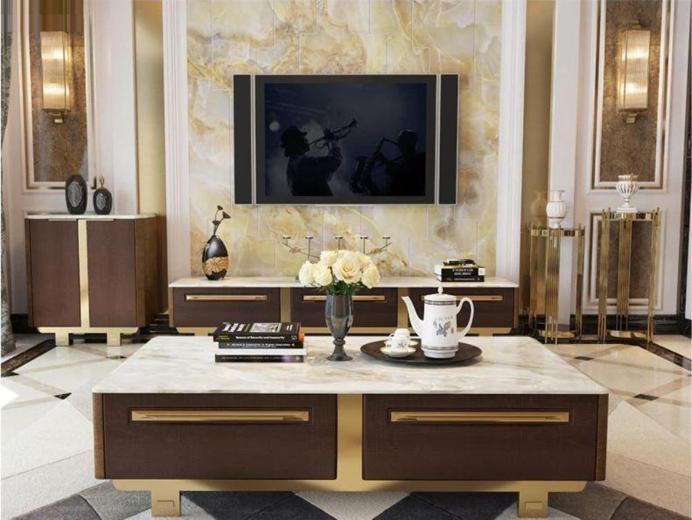 Lixra Luxurious Modern Stylish Marble Top Coffee Table And TV Stand