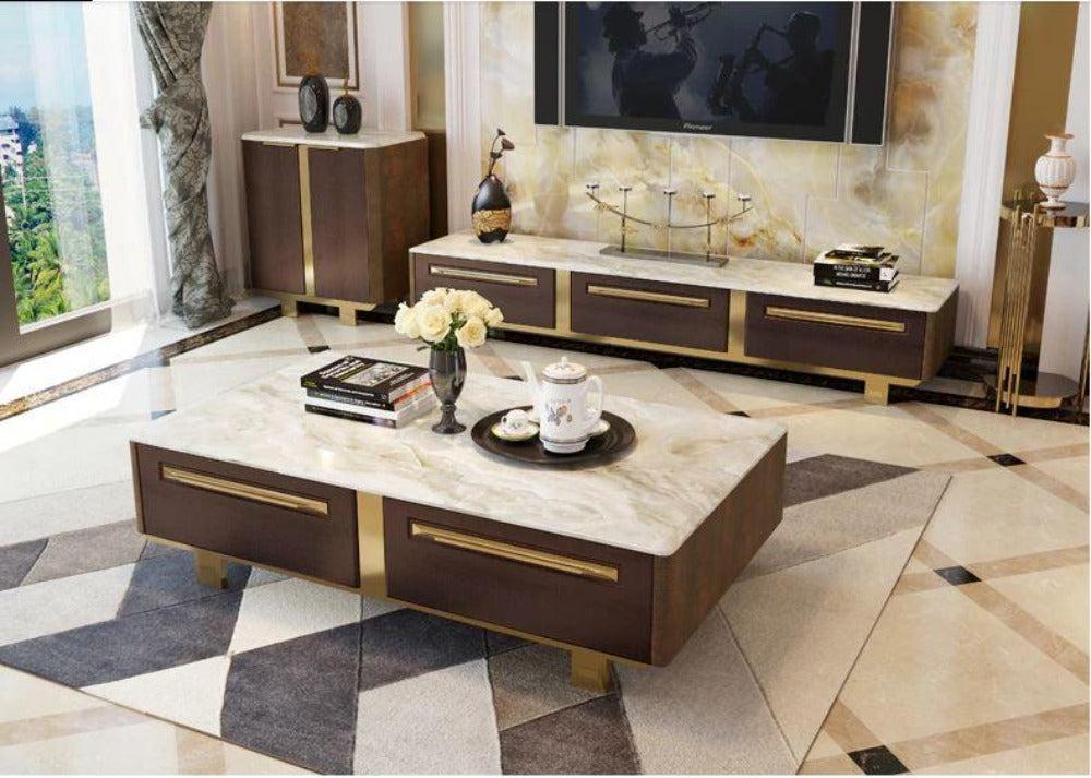 Lixra Luxurious Modern Stylish Marble Top Coffee Table And TV Stand