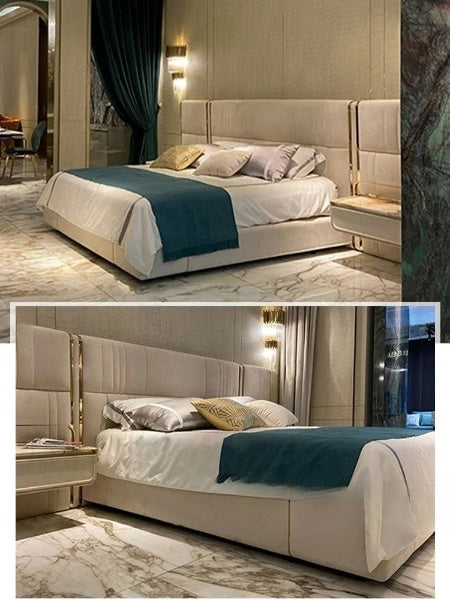 Lixra Luxurious Plateform Leather Bed With Night Stand