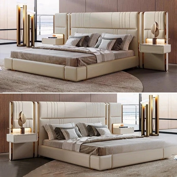Lixra Luxurious Plateform Leather Bed With Night Stand