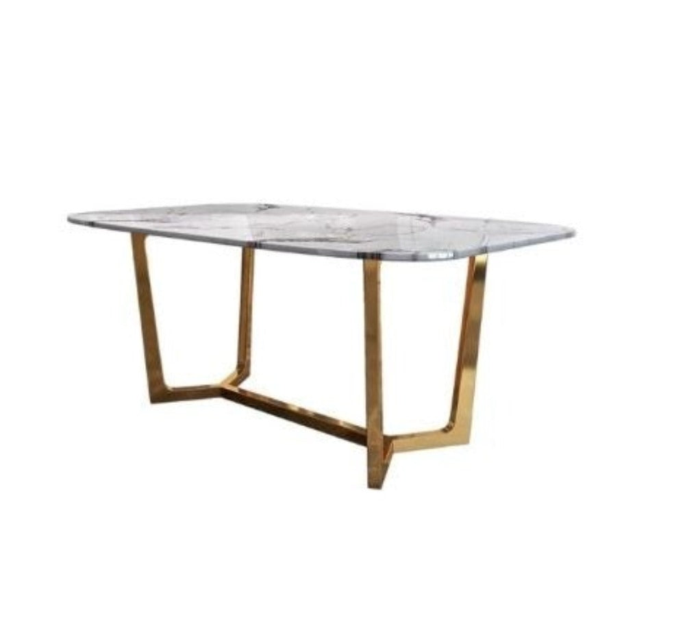 lixra Luxurious Stainless Framed Marble Dining-Table