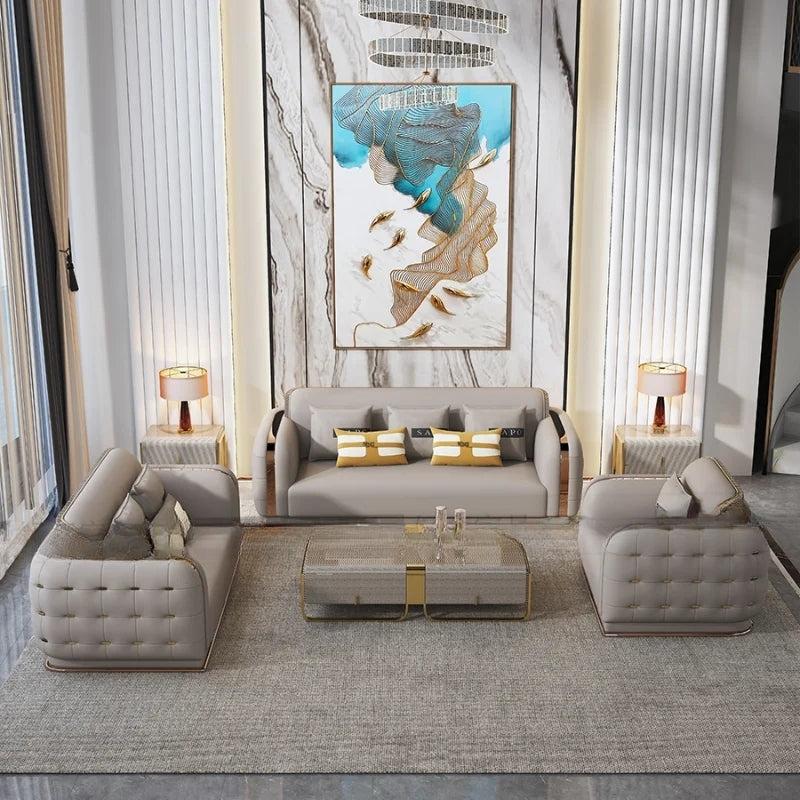 Lixra Luxury Fusion Of Tufted Design 3-2-1 Leather Sofa Set