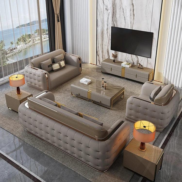 Lixra Luxury Fusion Of Tufted Design 3-2-1 Leather Sofa Set