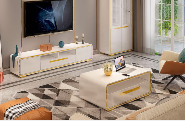 Lixra Luxury In White And Gold Coffee Table And TV Stand Set
