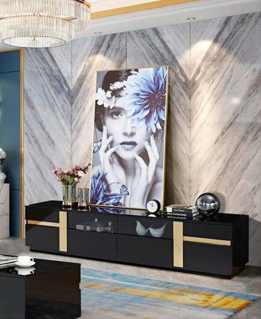 Lixra Luxury Living Black And Gold Coffee Table With TV Stand