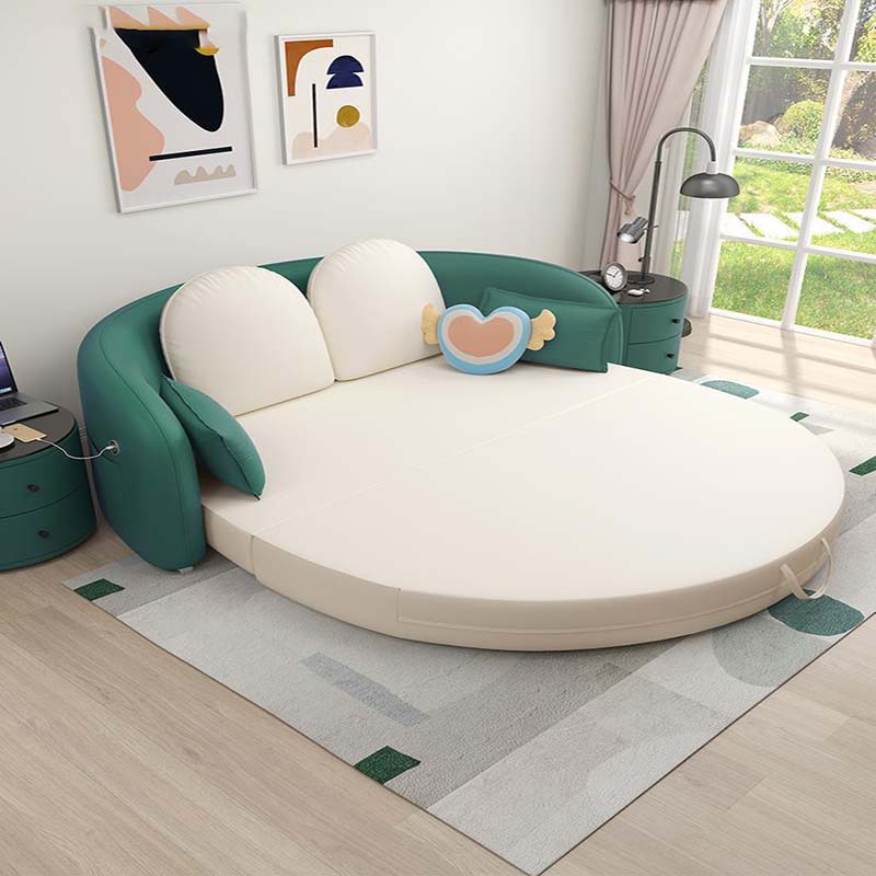 lixra Luxury Multi-Functional Leather Round Sofa Bed