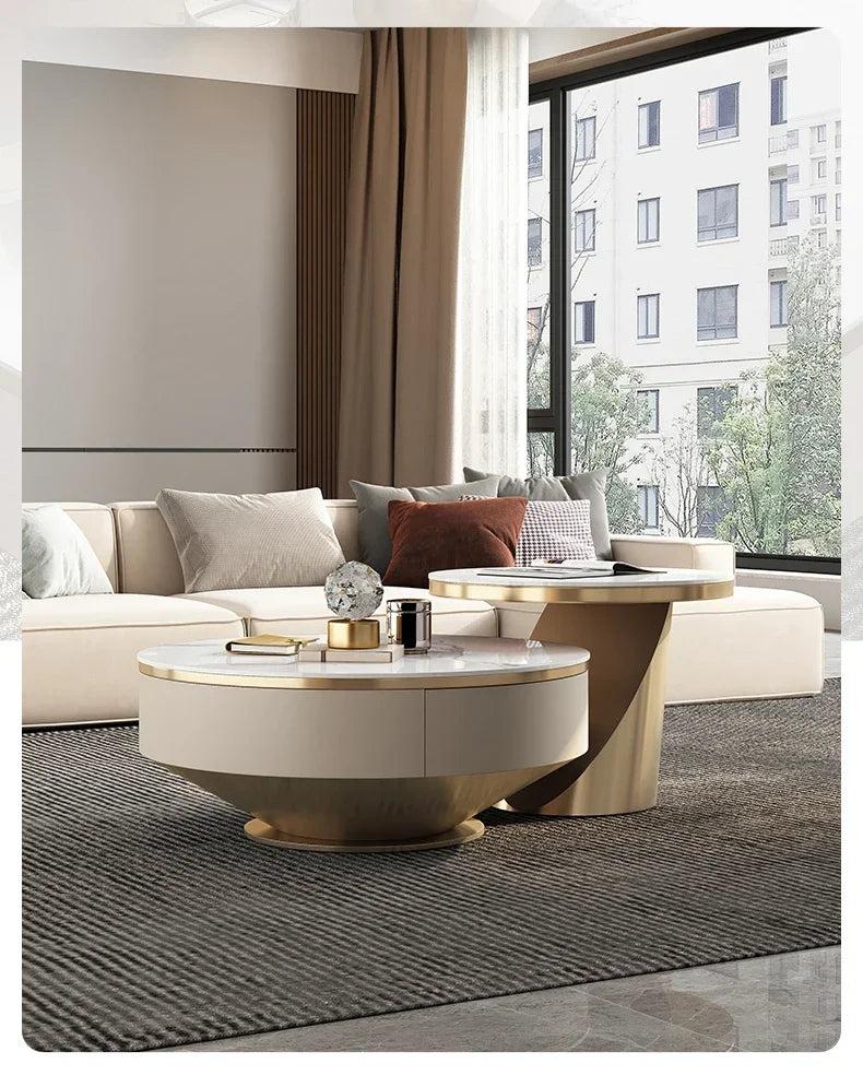 Lixra Marble Coffee Table Set With Concealed Storage