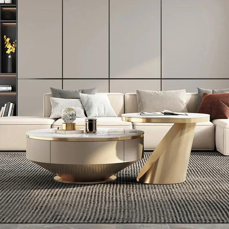 Lixra Marble Coffee Table Set With Concealed Storage