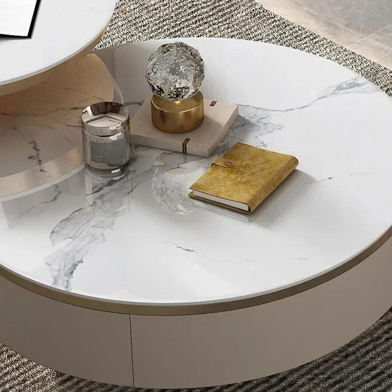Lixra Marble Coffee Table Set With Concealed Storage