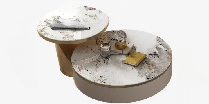 lixra Marble Coffee Table Set With Concealed Storage