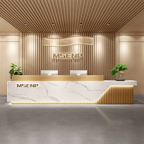 Lixra Marble Textured Rectangular Wooden Reception Desk