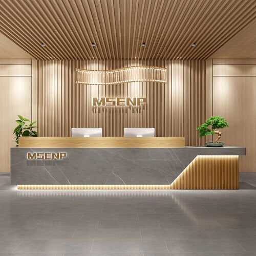 lixra Marble Textured Rectangular Wooden Reception Desk